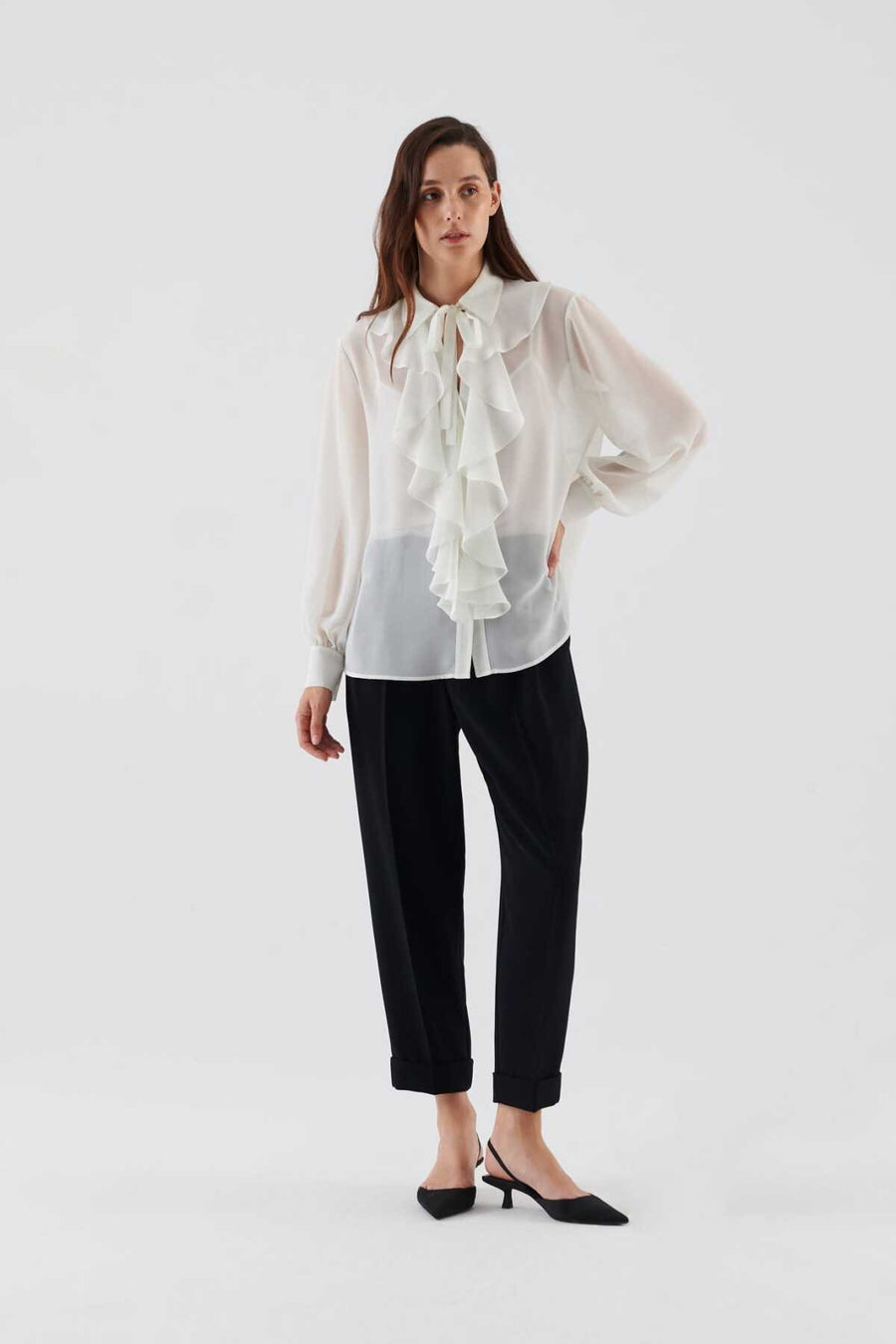 Ruffled Women's Shirt Bone  - Porterist 3