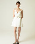 RUE Les Createurs Bow Detailed Ecru Mini Dress with Thin Straps - Porterist 1