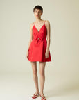 RUE Les Createurs Bow Detailed Red Mini Dress with Thin Straps - Porterist 1
