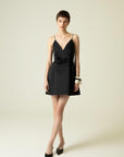 RUE Les Createurs Bow Detailed Black Mini Dress with Thin Straps - Porterist 1
