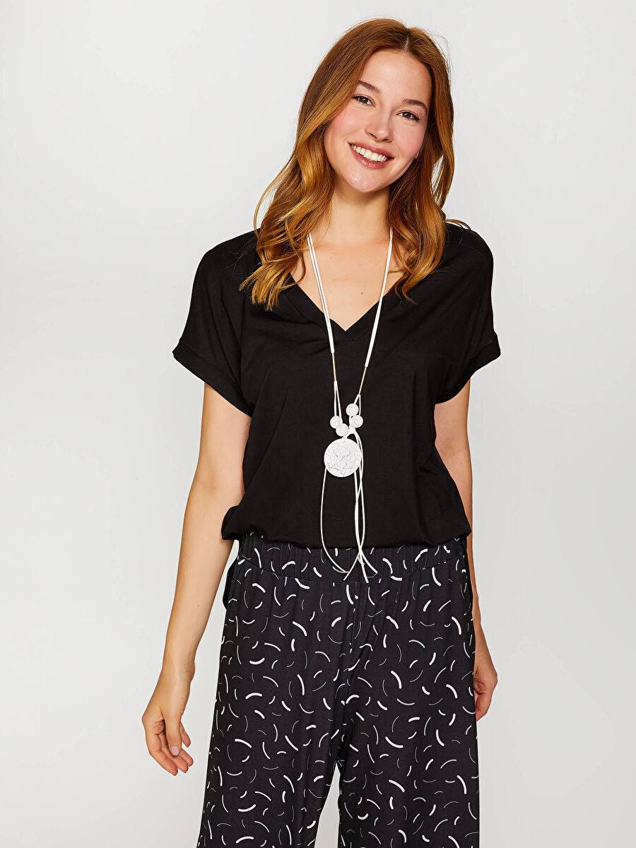 Black Front Knitted Back Woven Blouse 00079