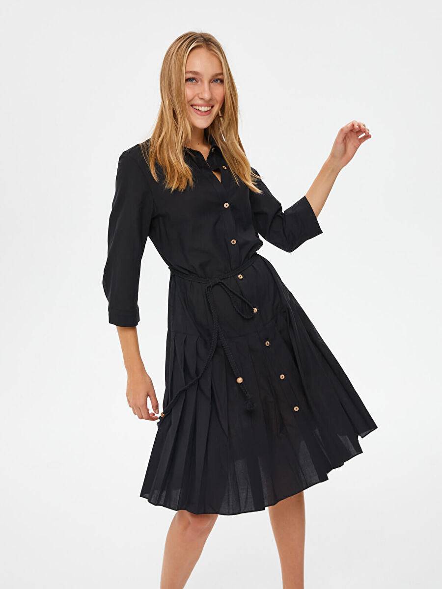 Black Skirt Pleated Detailed Cotton Voile Dress Fınal Item - Porterist 1