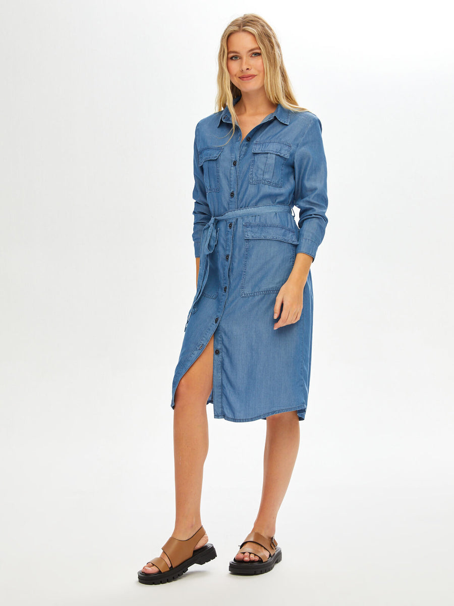 Cargo Pocket Detailed Lyocell Shirt Jean Dress 68434 Porterist - 1