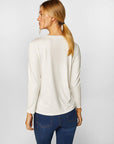 Ecru V-neck Long Sleeve T-Shirt 00012