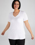 White V-neck Short Sleeve T-Shirt 00006