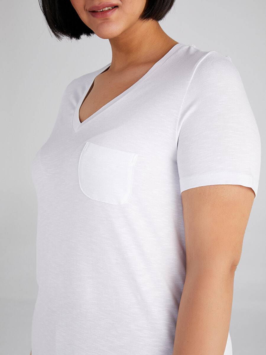 White V-neck Short Sleeve T-Shirt 00006