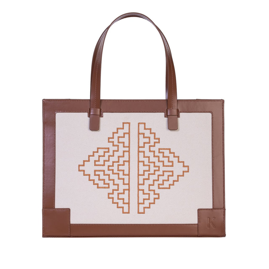 Gabrielle Tan Leather And Embroidered Canvas Hand &