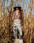 Galaxy Metallic & Brown Cropped Blazer Jacket | Porterist