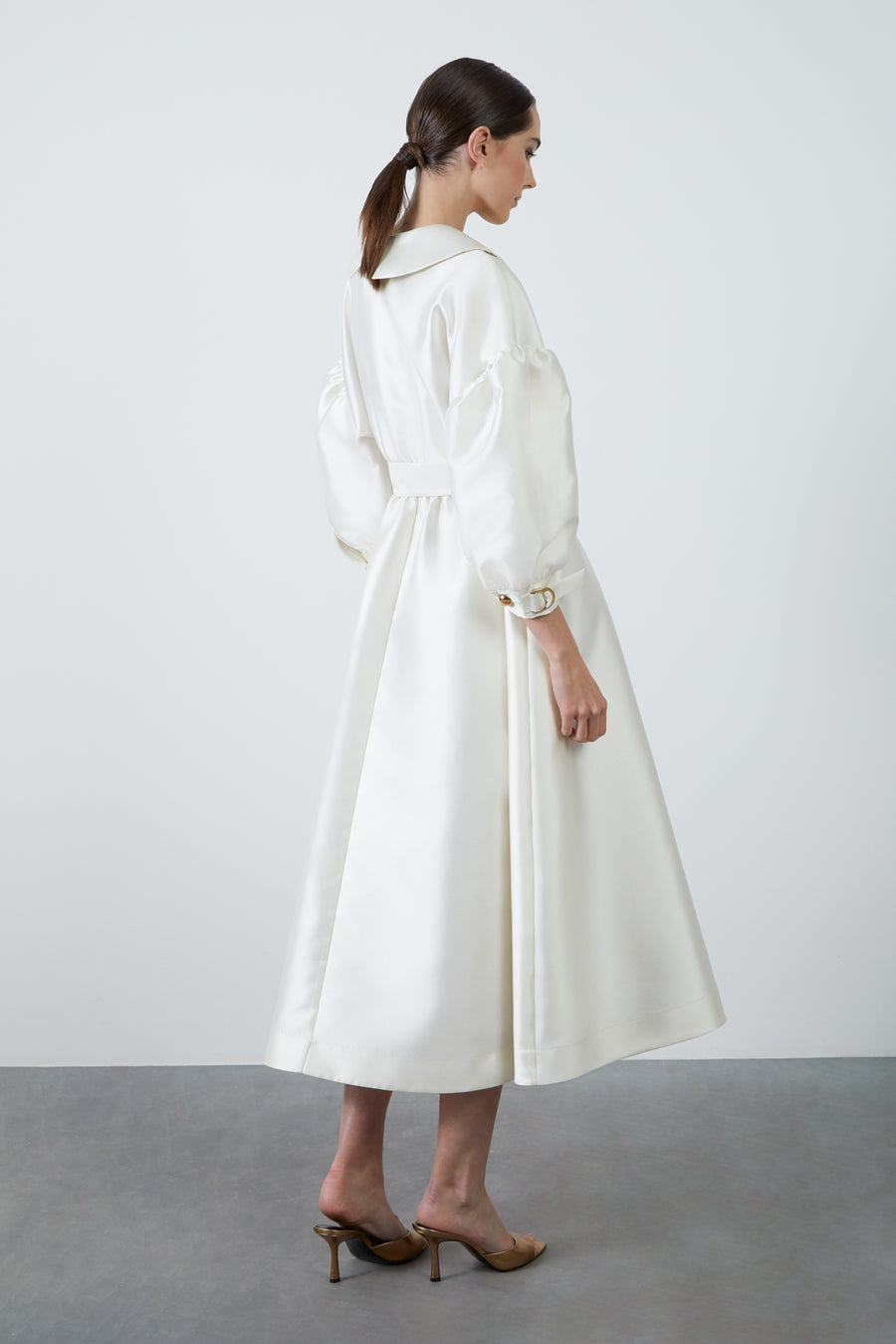 Midi Ecru Dress With Wide Neckline Portable Belted Fınal Item - Porterist 4