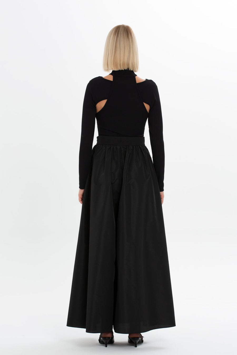 Belted Patch Pocket Embroidery Detail Long Skirt Black