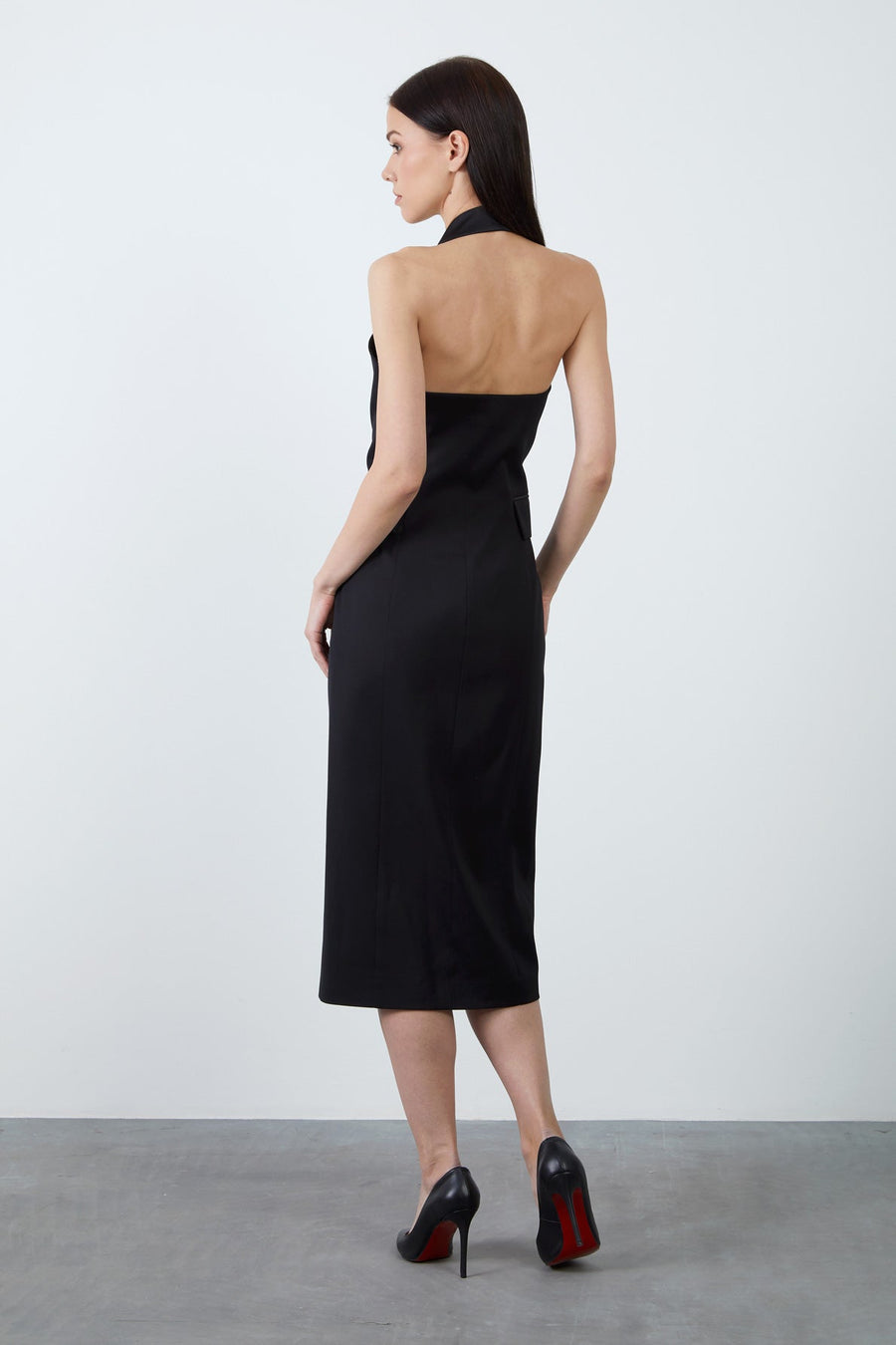 Black Jacket Dress With Satin Collar Detail Open Shoulder