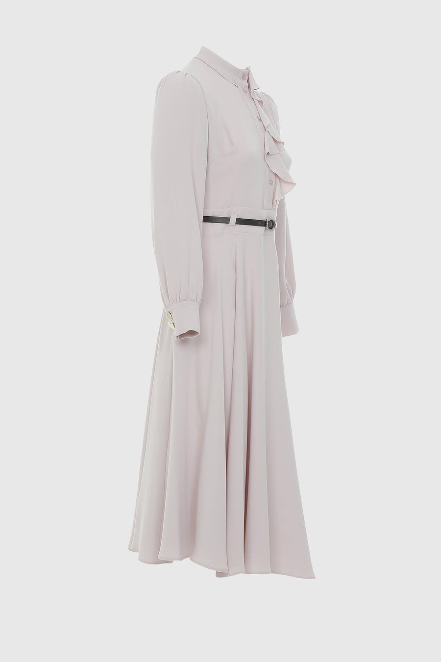 Midi Beige Dress With Flat Flounce Leather Belt | Porterist
