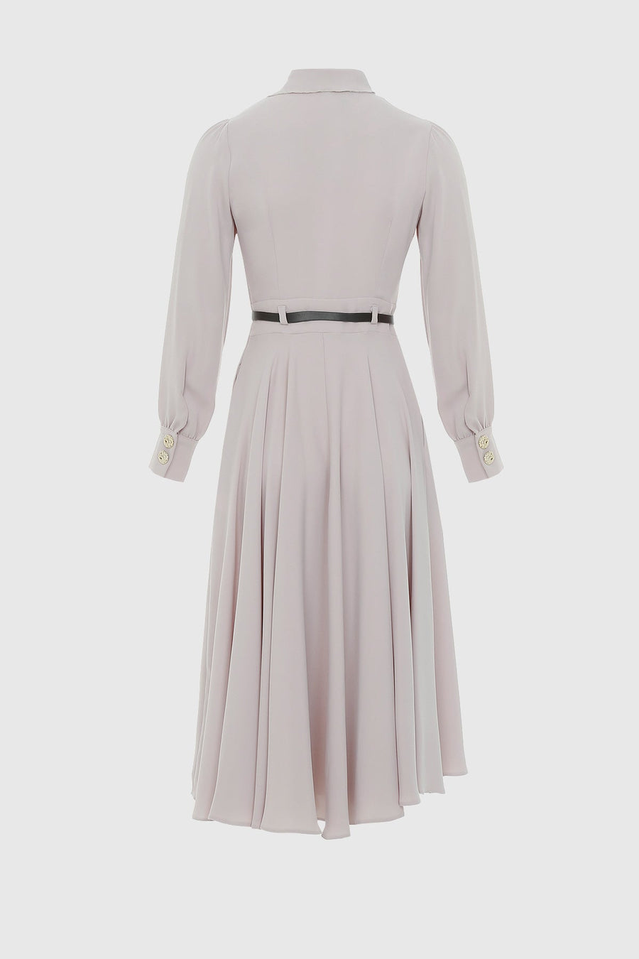 Midi Beige Dress With Flat Flounce Leather Belt | Porterist