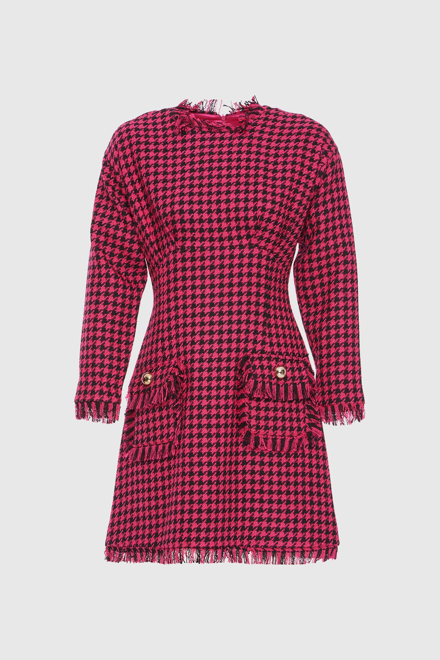 Two Pocket Tweed Pink Dress With Crowbar Pattern | Porterist
