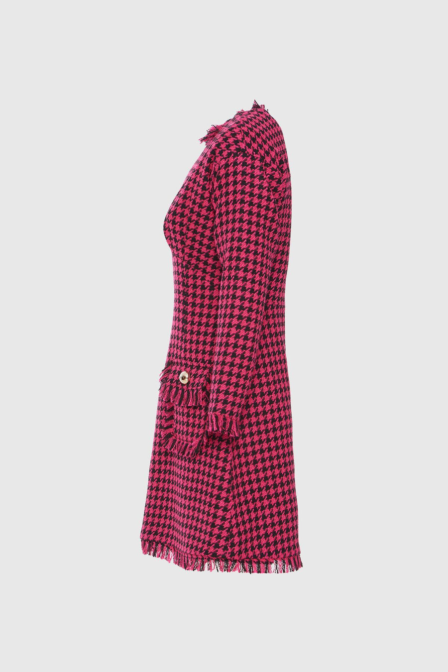 Two Pocket Tweed Pink Dress With Crowbar Pattern | Porterist