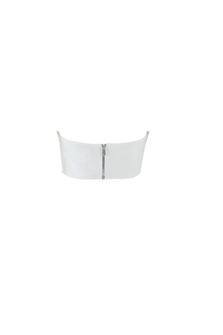 White Crop Blouse With Neck Tie Bead Detail And Back Zipper