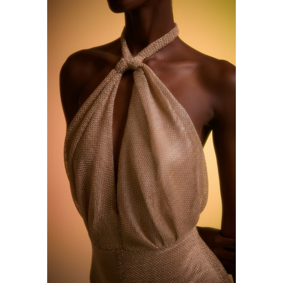 Gold Lily Midi Metallic Knitted Dress | Porterist
