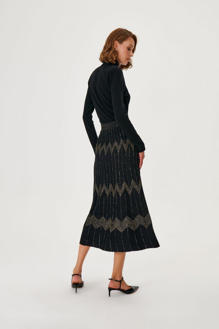 Gold Lurex Detailed Midi Knitwear Skirt Fınal Item - Porterist 2