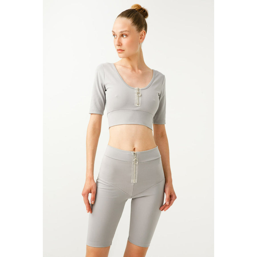 Gray Let Is Go Recycled Biker Leggings With Zipper