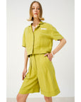 Green Roji Linen-silk Bermuda Shorts | Porterist