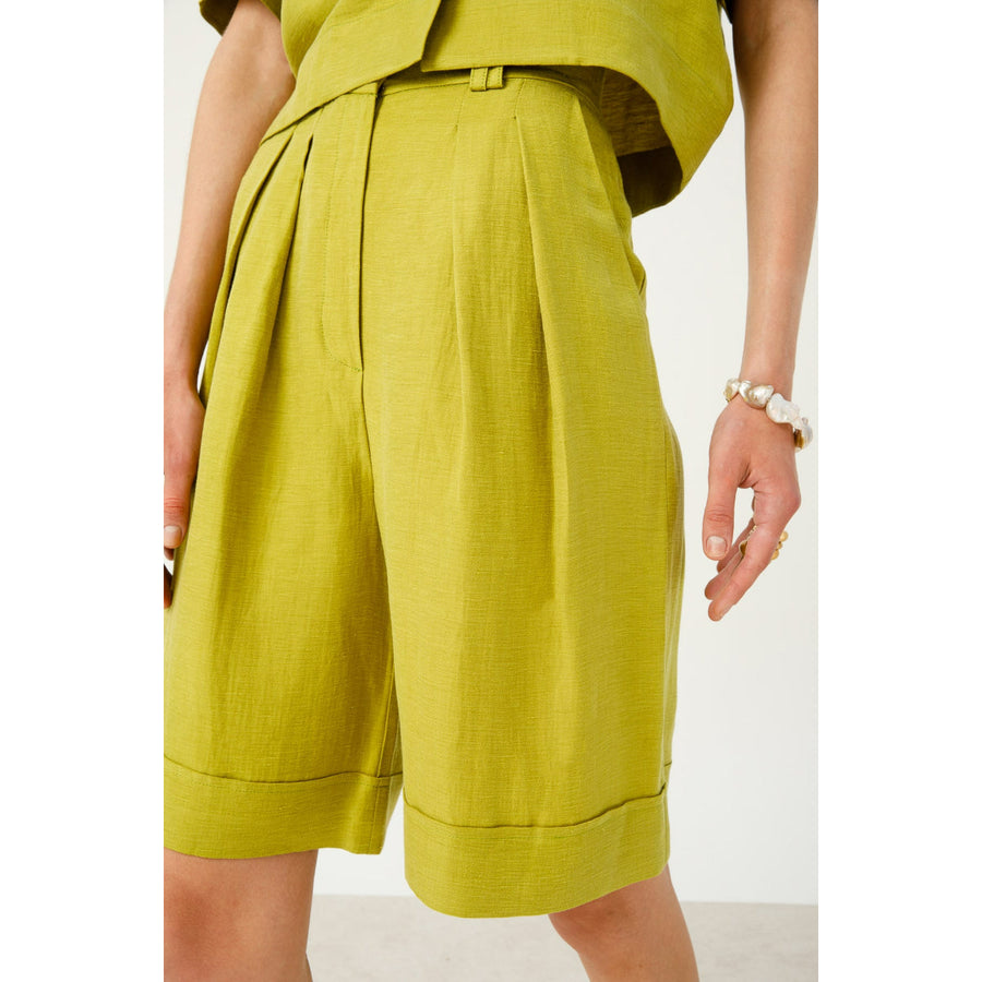 Green Roji Linen-silk Bermuda Shorts | Porterist