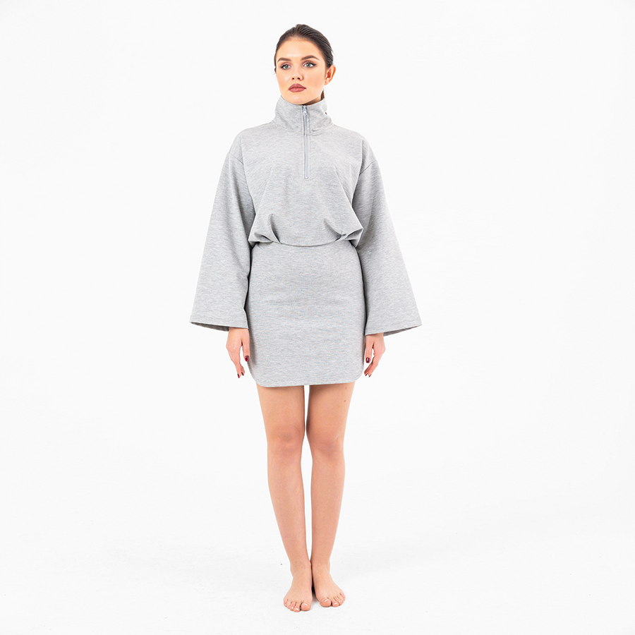 Half Zipper Sweatshirt Gray Mini Dress | Porterist