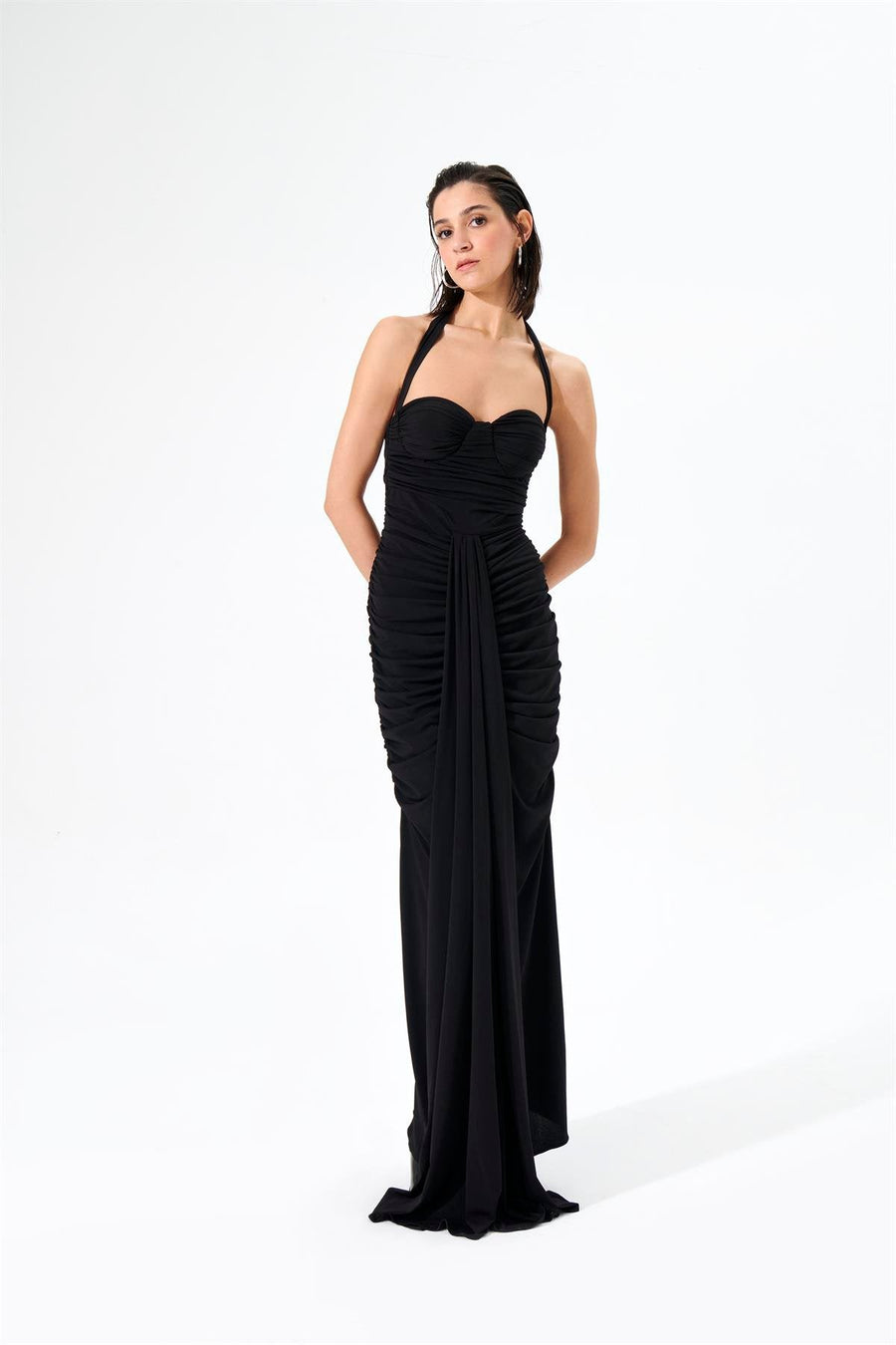 Black Diana Necktie Maxi Jersey Dress  - Porterist 2