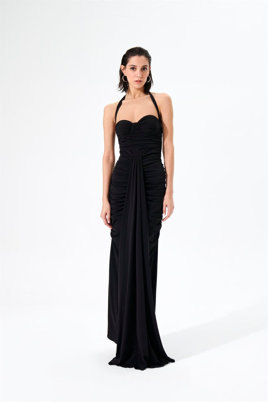 Black Diana Necktie Maxi Jersey Dress  - Porterist 1