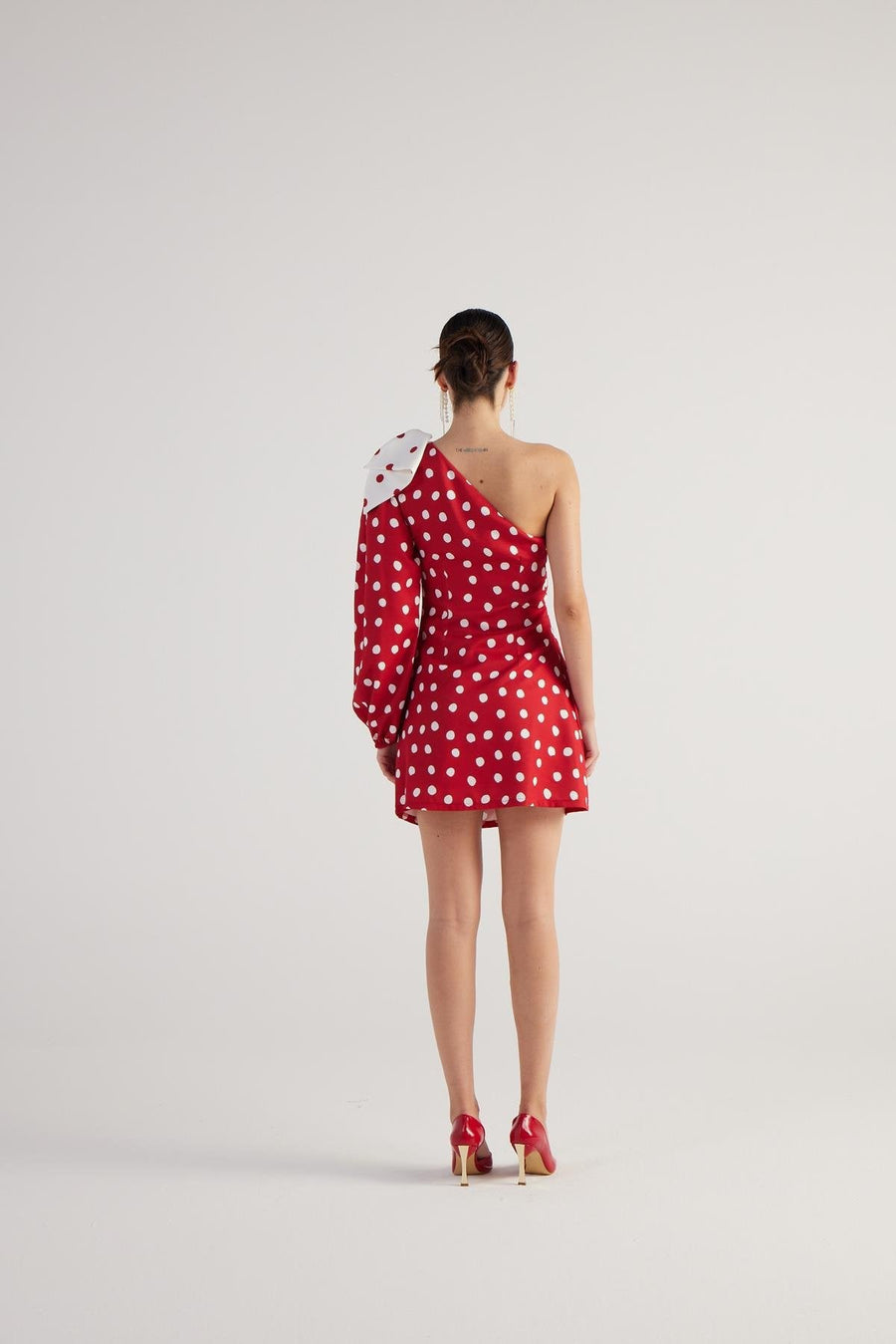Polka One Shoulder Mini Dress Red
