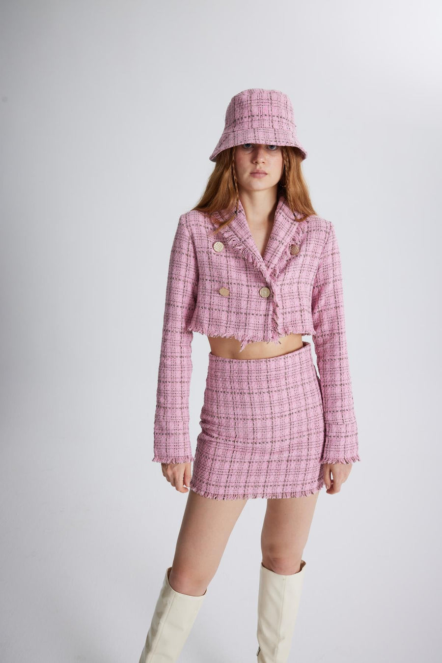 Tweed Bucket Hat Pink  - Porterist 4