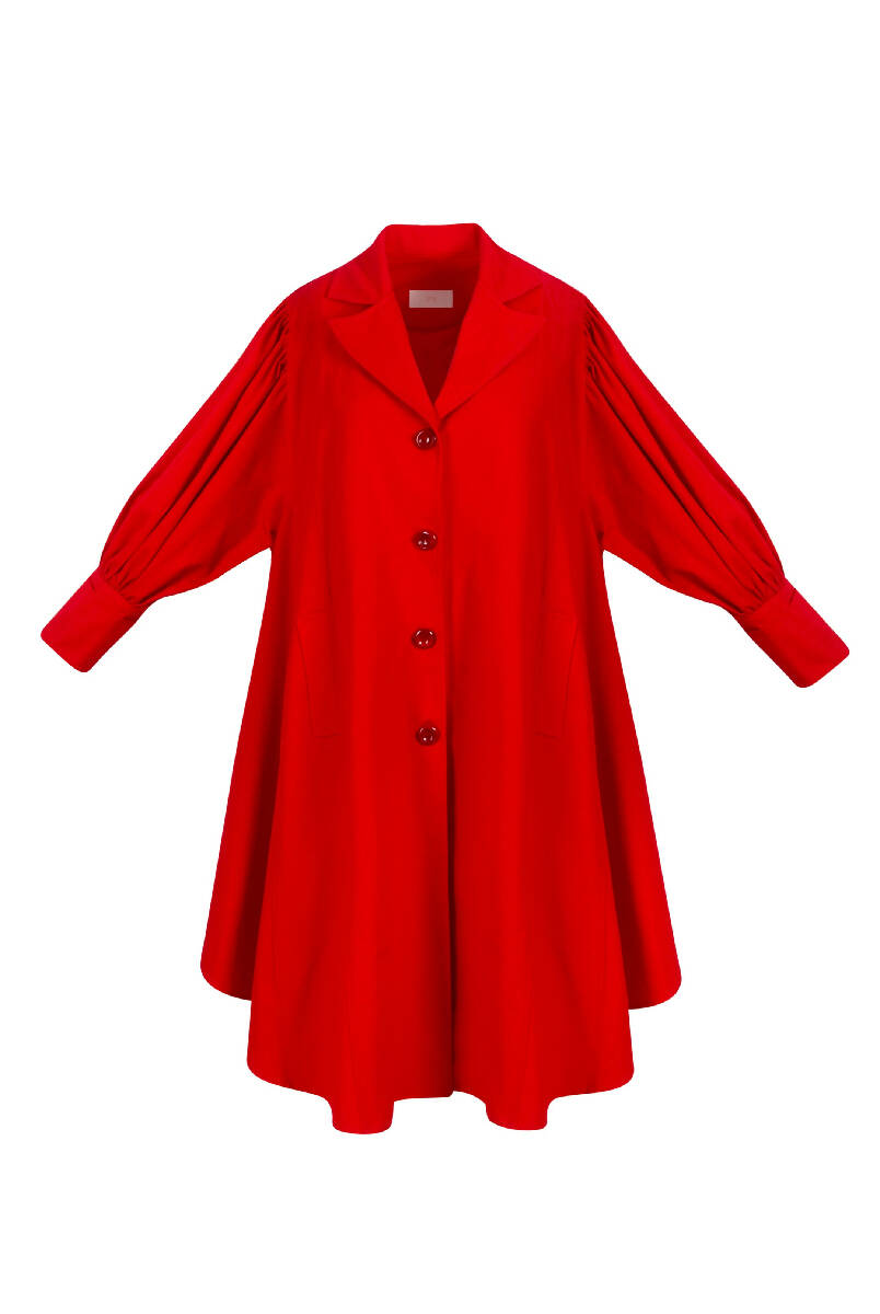 Red Balloon Sleeve Trench Coat