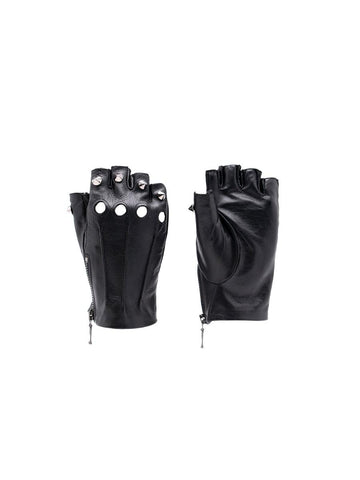 Black Ferro Stapled Fingerless Leather Driver Gloves