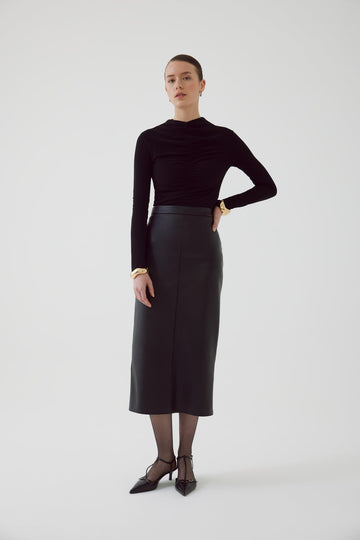 Exquise  Eco Leather Slimfit Black Skirt - Porterist 1