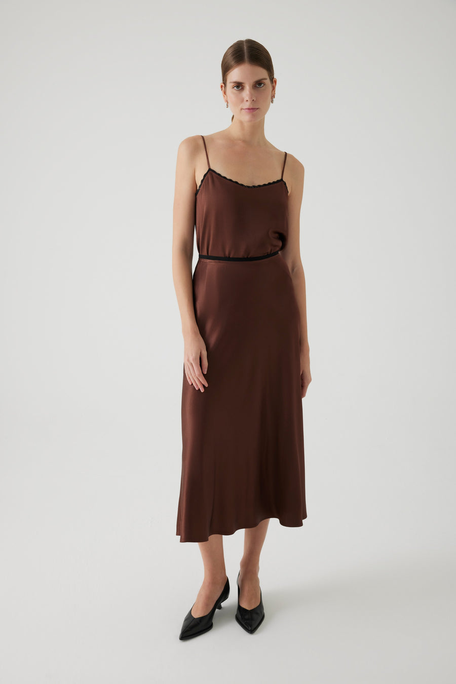 Exquise  Satin Midi Brown Skirt - Porterist 1