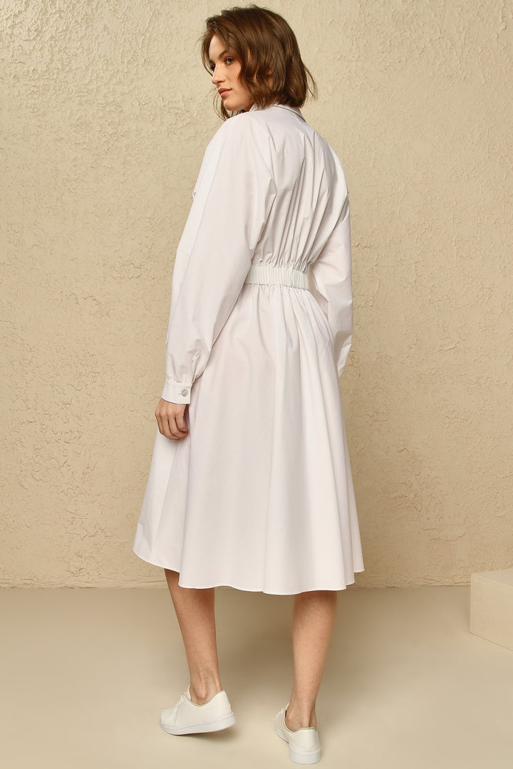 White Waist Elastic Detailed Dress Fınal Item - Porterist 1