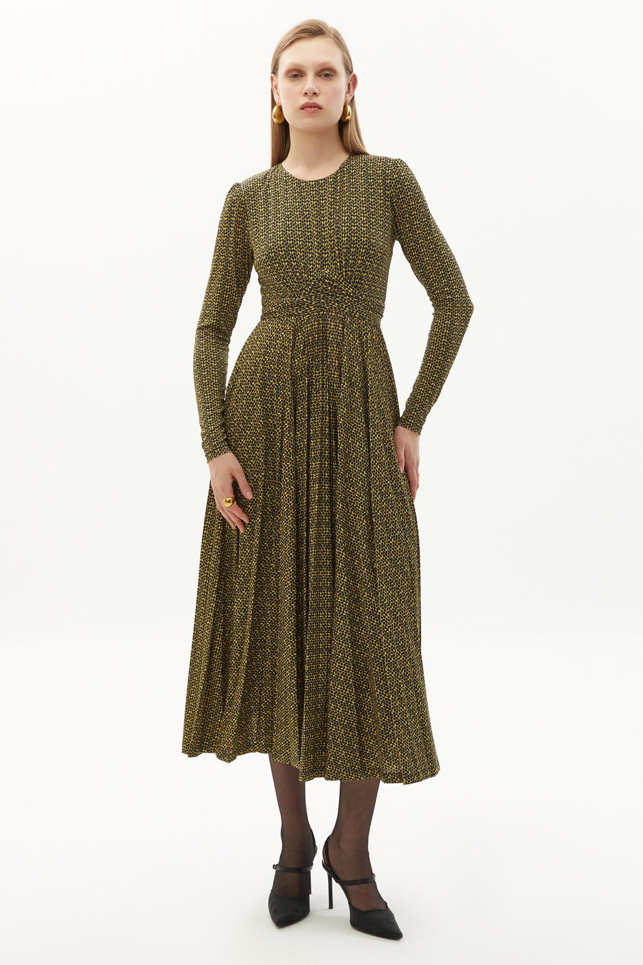 Exquise  Geometric Patterned Midi Dress with Tie Detail - Porterist 1