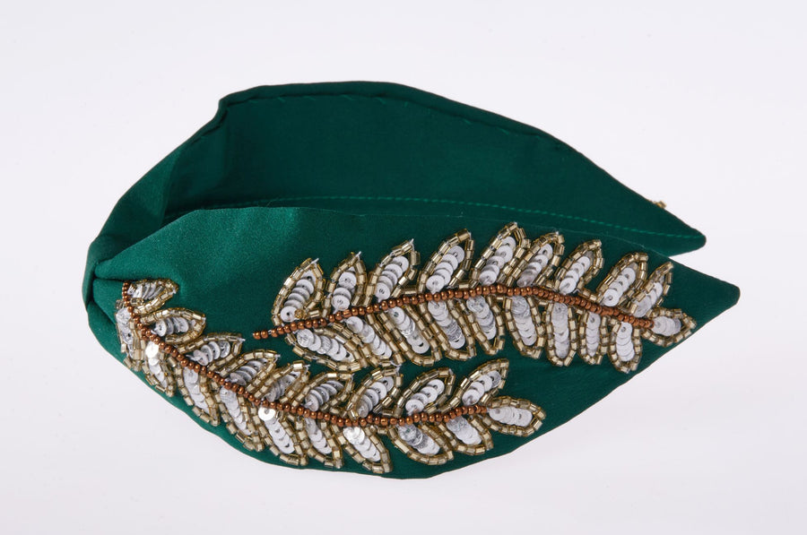 Gia Green Bead Embroidered Women Headband - Porterist 3