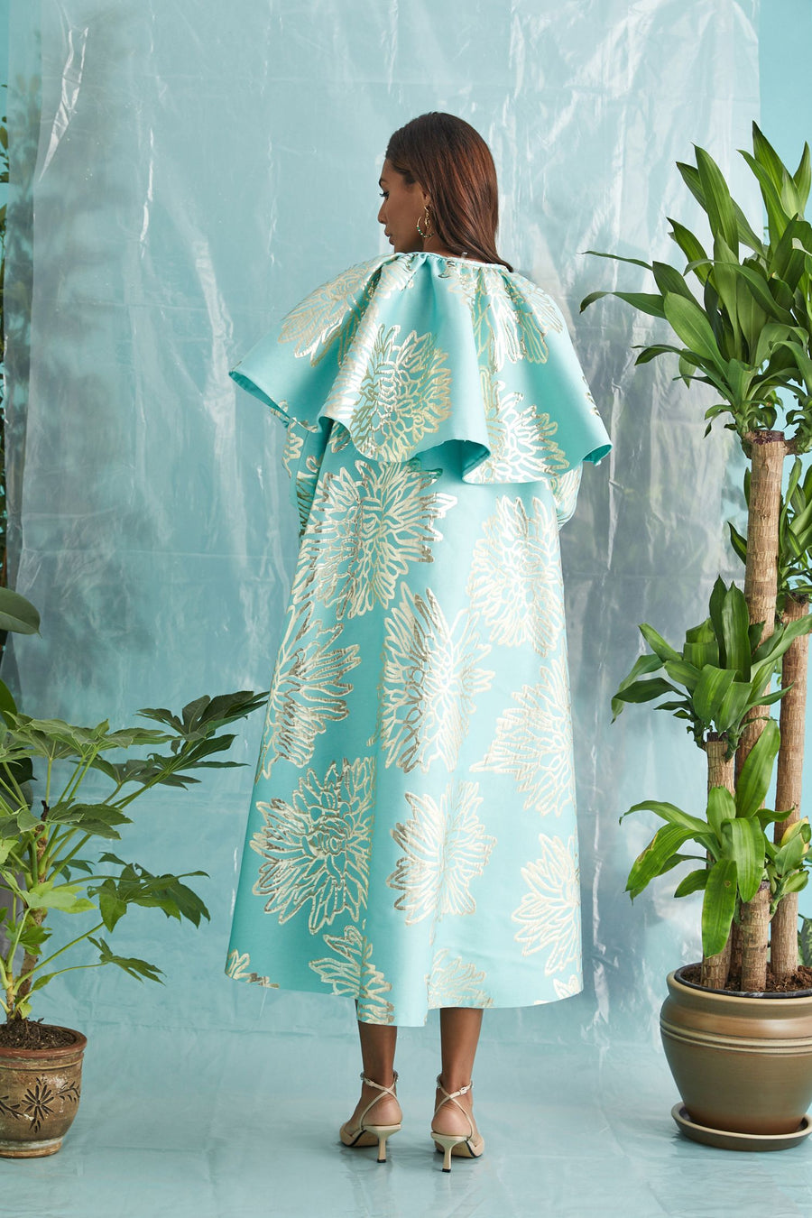 Green Flounce Demountable Collar Kaftan | Porterist