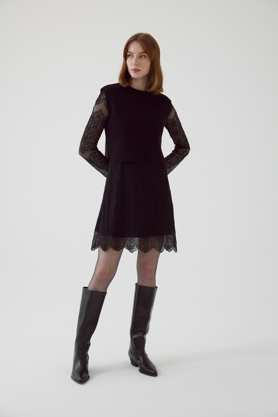 Exquise Sweater Vest with Lined Lace Black Dress  - Porterist 1