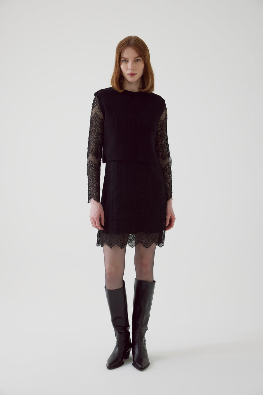 Exquise Sweater Vest with Lined Lace Black Dress  - Porterist 3