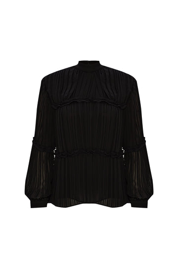 Exquise Black Pleated Detailed Blouse  - Porterist 1