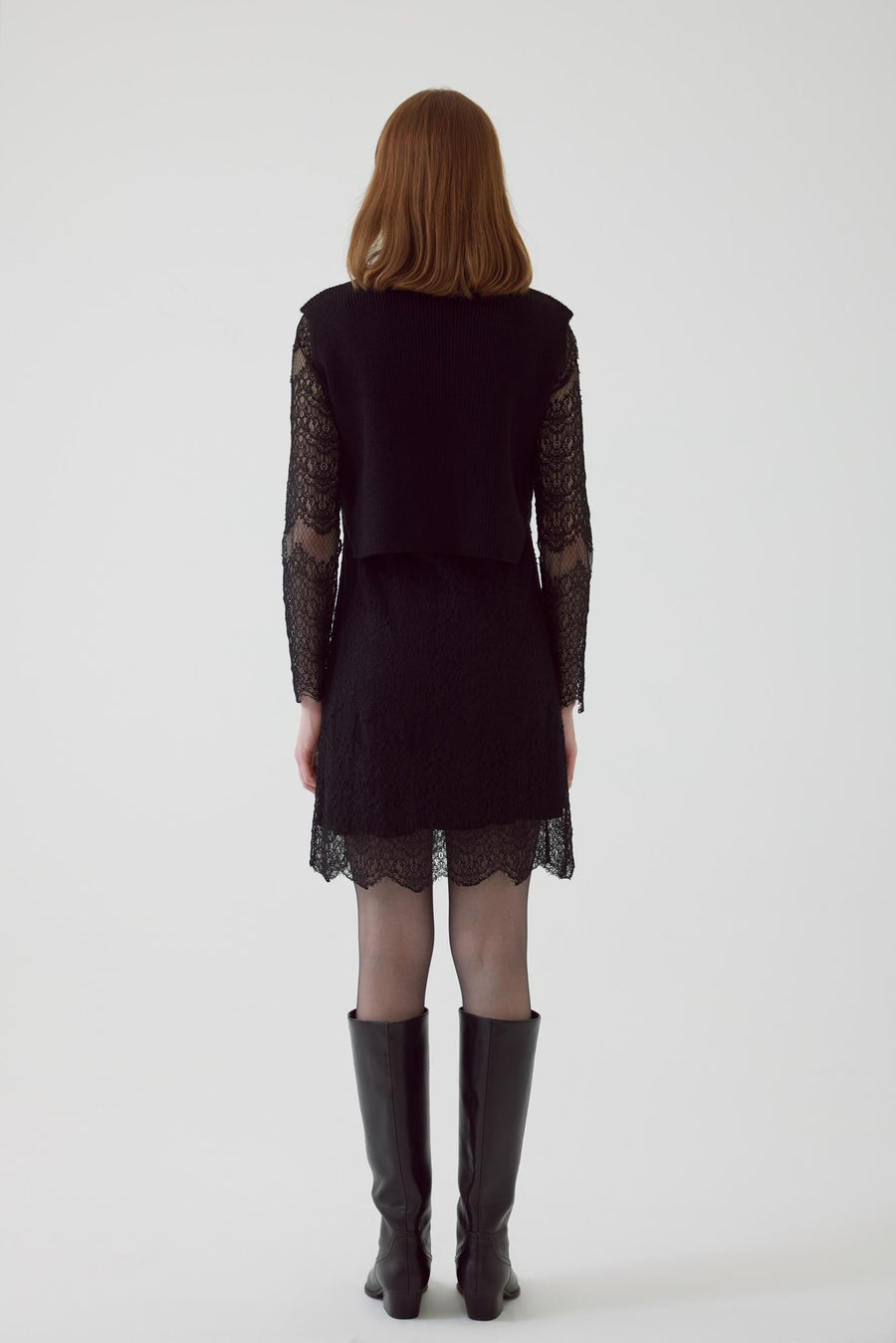 Exquise Sweater Vest with Lined Lace Black Dress  - Porterist 2