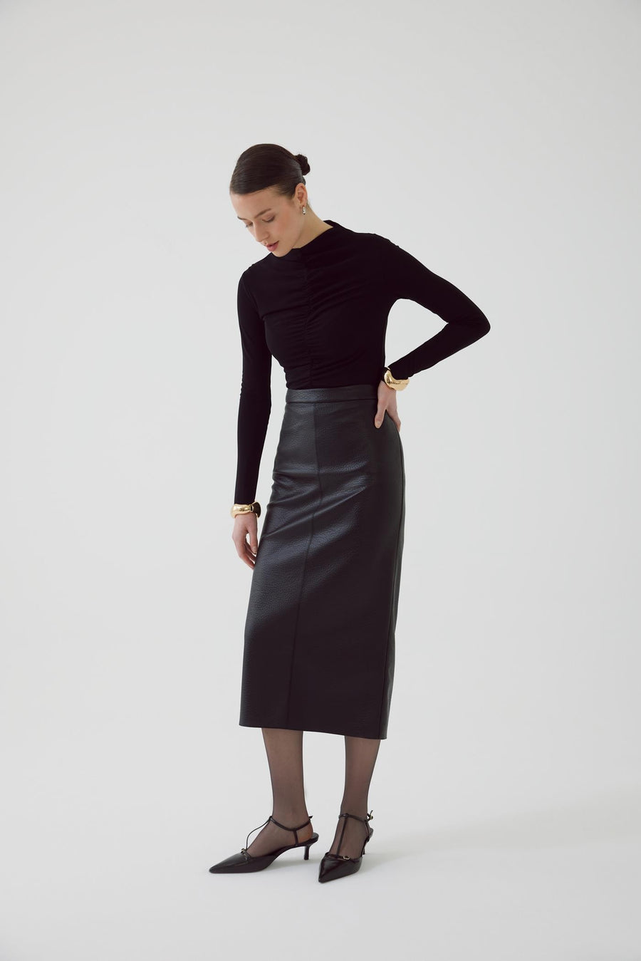 Exquise  Eco Leather Slimfit Black Skirt - Porterist 3