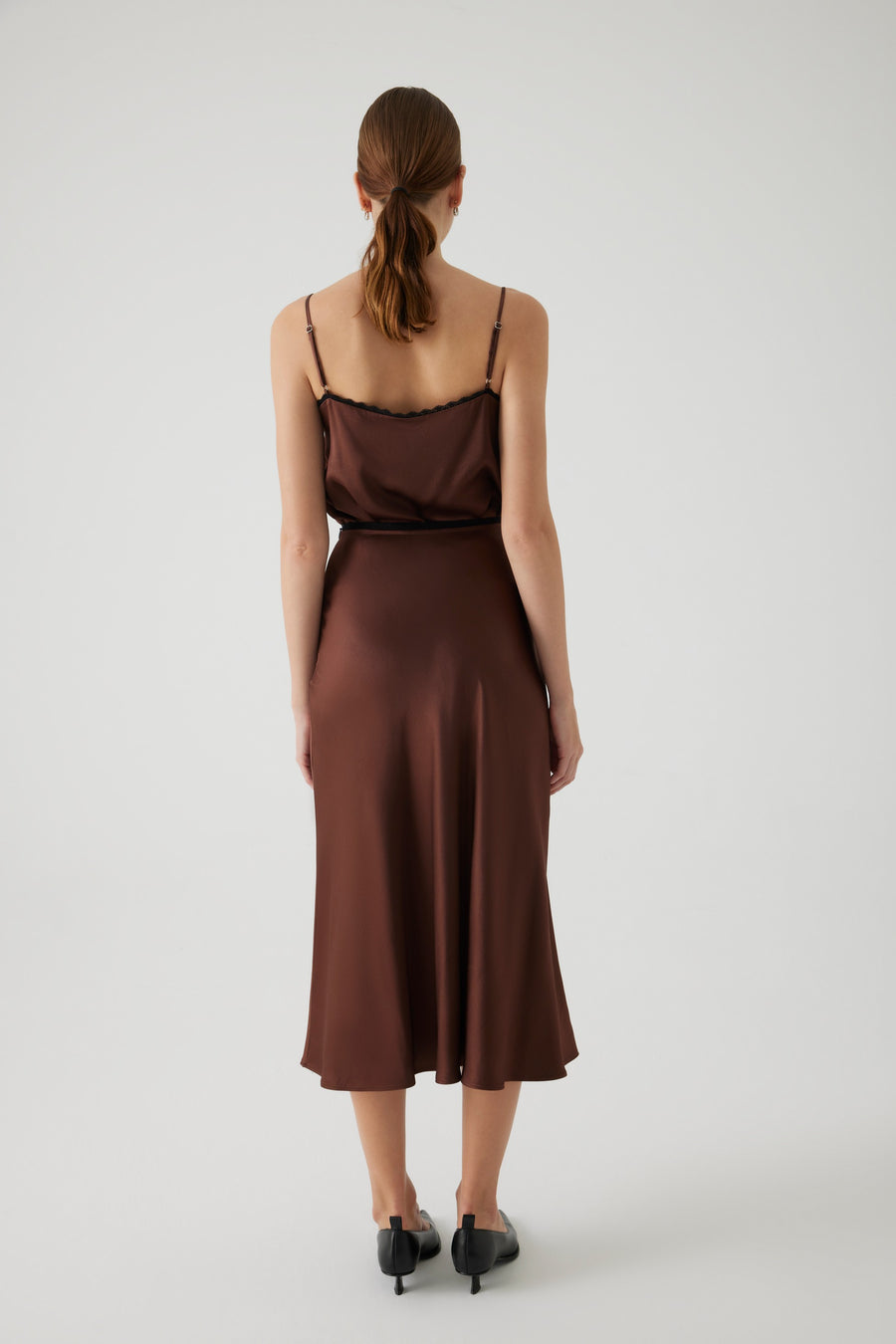 Exquise  Satin Midi Brown Skirt - Porterist 3