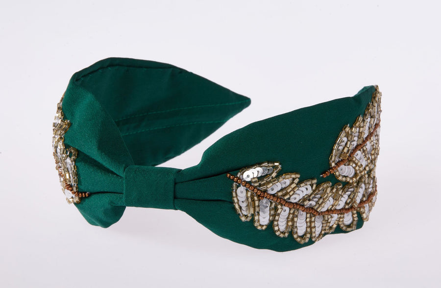 Gia Green Bead Embroidered Women Headband - Porterist 2