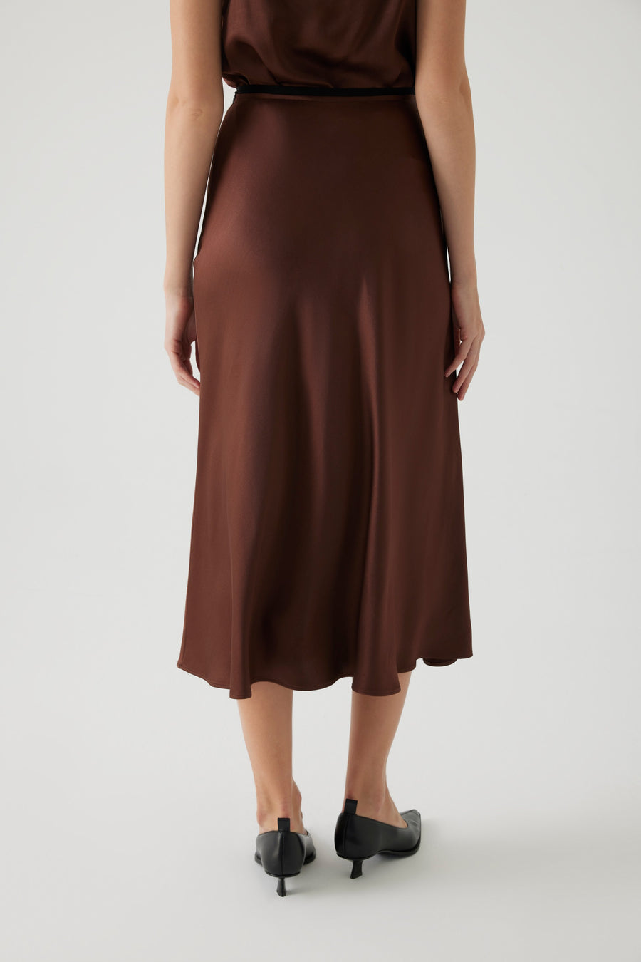 Exquise  Satin Midi Brown Skirt - Porterist 4