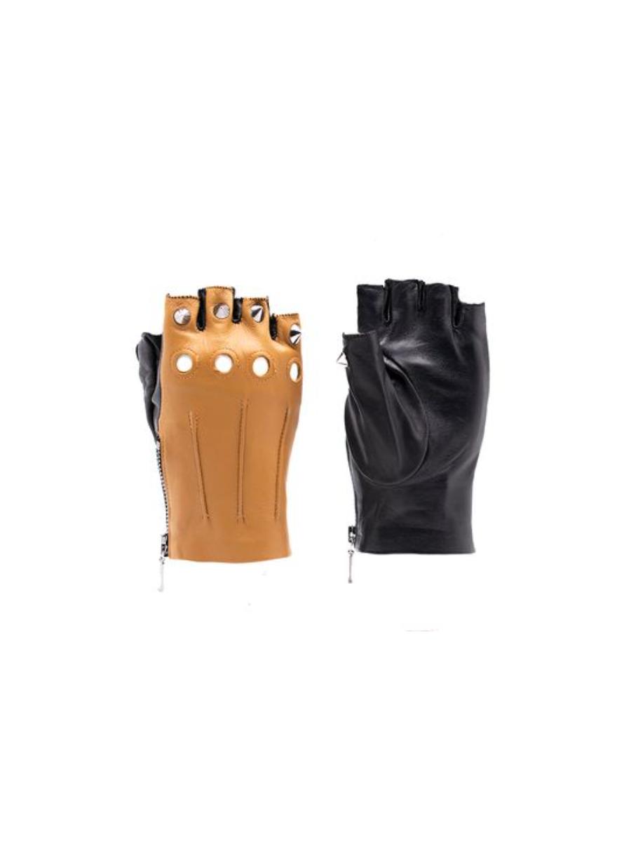 Tan Ferro Stapled Fingerless Leather Driver Gloves