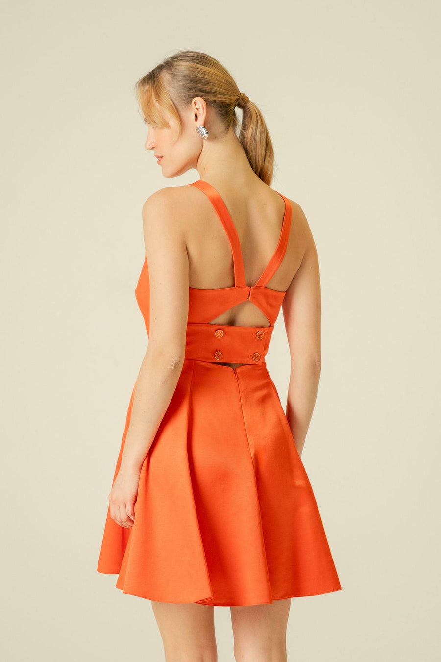 Coral Short Dress with Thin Straps & Pockets  Porterist - 5