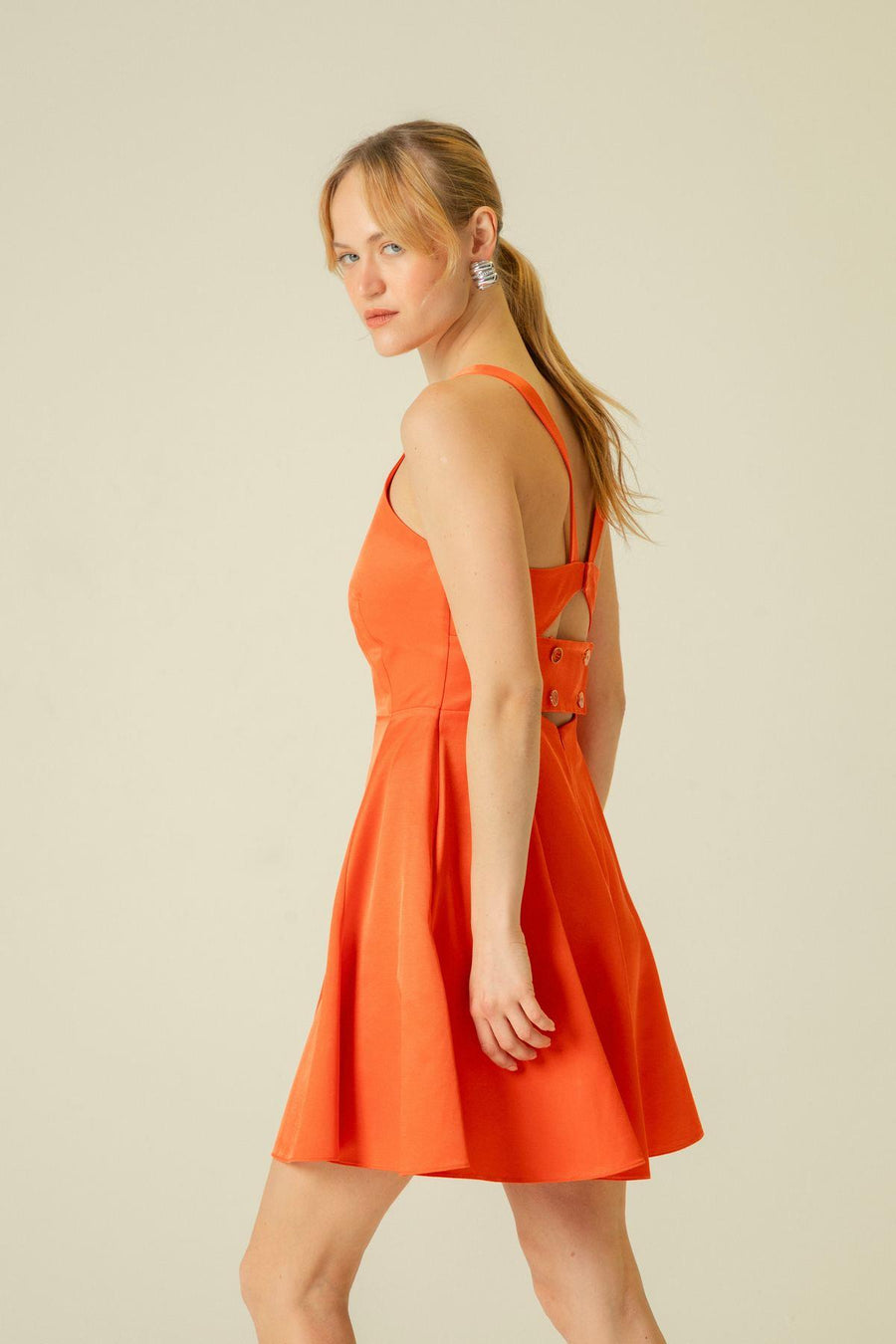 Coral Short Dress with Thin Straps & Pockets  Porterist - 4
