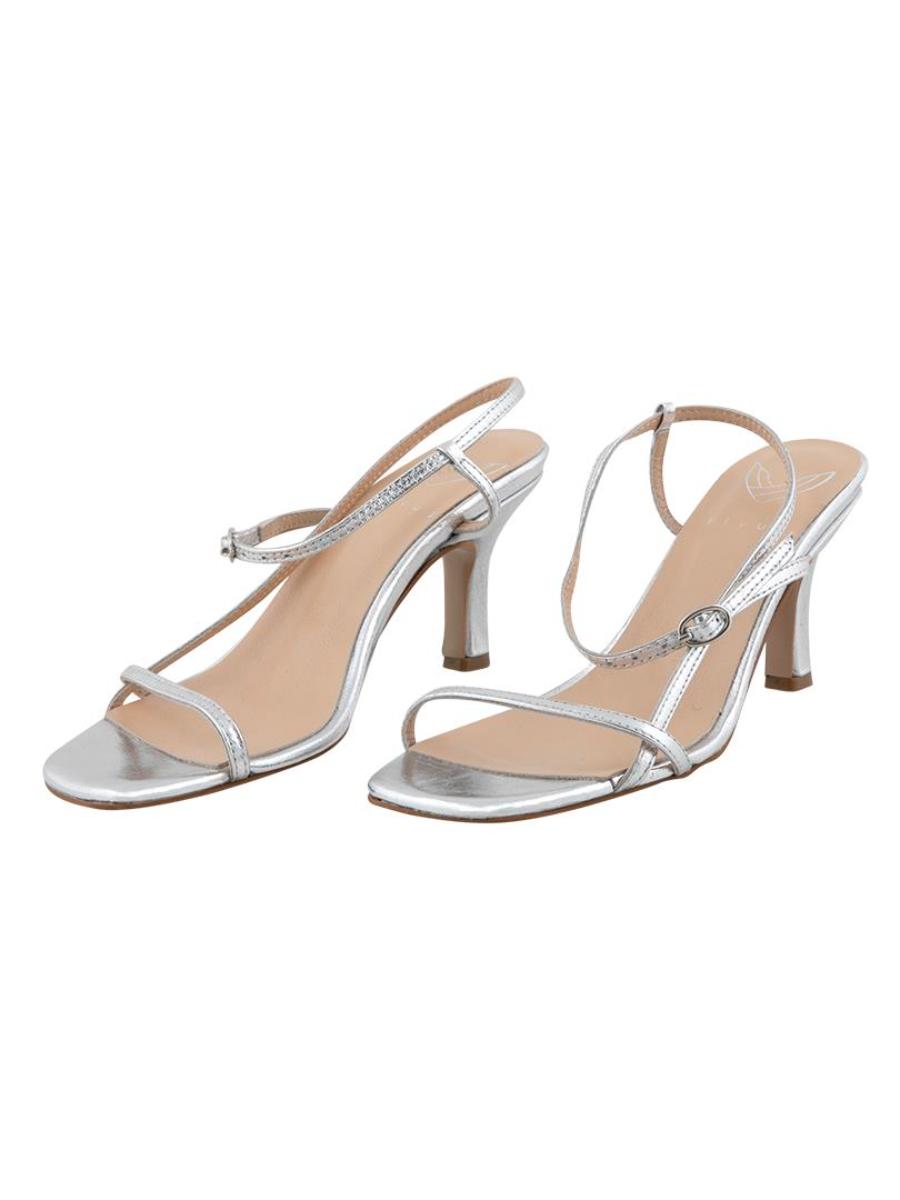 Thin Strap Short Heels - Silver